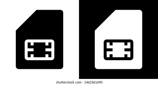 Sim Card. Glyph Icon in White and Black Version.