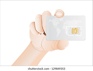 Sim card In a hand isolated on white background