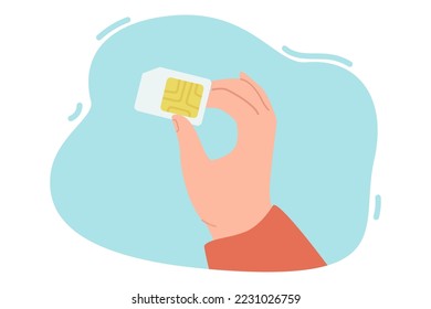 SIM card in human hand flat vector illustration. Communication, mobile service, connection, network, technology concept for banner, website design or landing web page