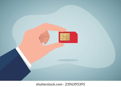 SIM card in human hand flat vector illustration. Communication, mobile service, connection, network, technology concept for banner, website design or landing web page