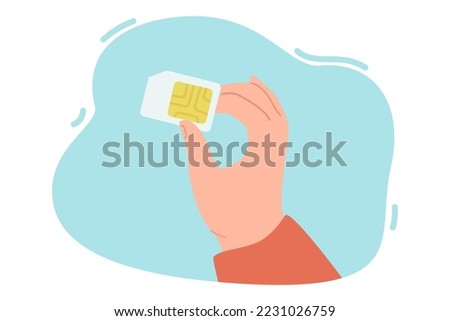 SIM card in human hand flat vector illustration. Communication, mobile service, connection, network, technology concept for banner, website design or landing web page