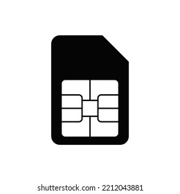 SIM card icon icon in black flat glyph, filled style isolated on white background