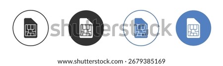 Sim card icon collection for app in black and blue colors
