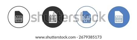 Sim card icon collection for app in black and blue colors