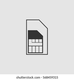 Sim card icon flat. Black pictogram on grey background. Vector illustration symbol