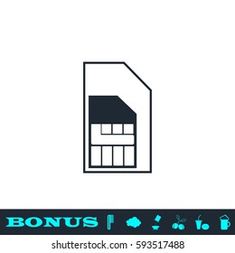 Sim card icon flat. Black pictogram on white background. Vector illustration symbol and bonus button