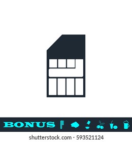 Sim card icon flat. Black pictogram on white background. Vector illustration symbol and bonus button