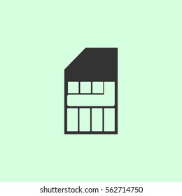 Sim card icon flat. Grey vector symbol on green background