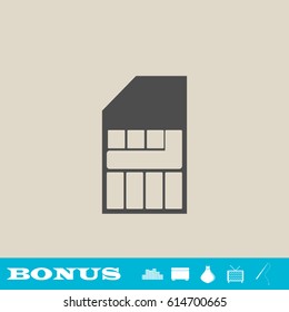 Sim card icon flat. Grey pictogram on light background. Vector illustration symbol and bonus button real estate, ottoman, vase, tv, fishing rod