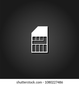 Sim card icon flat. Simple White pictogram on black background with shadow. Vector illustration symbol