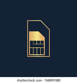 Sim card icon flat. Simple gold pictogram on dark background. Vector illustration symbol