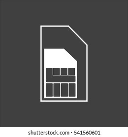 Sim card icon flat. Vector white illustration isolated on black background. Flat symbol
