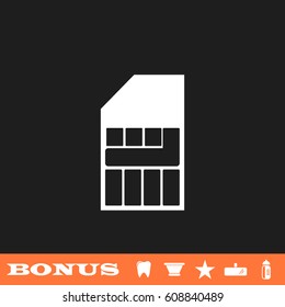 Sim card icon flat. White pictogram on black background. Vector illustration symbol and bonus button tooth, vase, star, mirror, bottle