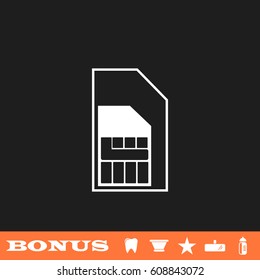 Sim card icon flat. White pictogram on black background. Vector illustration symbol and bonus button tooth, vase, star, mirror, bottle