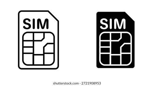 Icono de tarjeta SIM. Línea con trazo editable y plano para el Web
