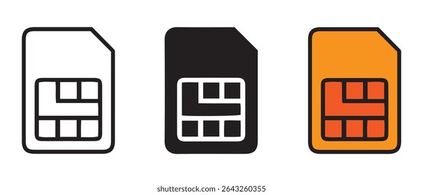 Sim card icon. Line, glyph and filled outline colorful version, mobile telephone card outline and filled vector sign. Communications symbol logo illustration.