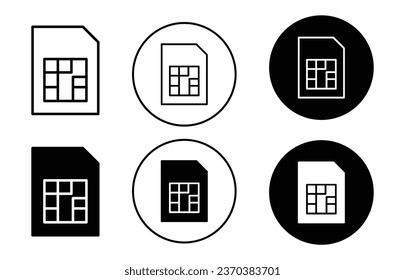 Sim card icon. Microchip of smartphone sim card symbol set. smart 4g or 5g gsm prepaid or postpaid dual sim card vector sign. Mobile Nano chip line logo