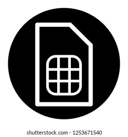Sim card icon on black circle. White background