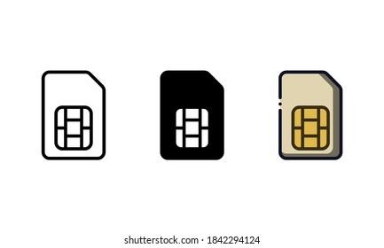 Sim card icon. With outline, glyph, and filled outline styles