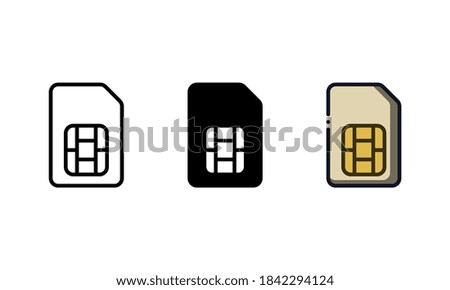 Sim card icon. With outline, glyph, and filled outline styles
