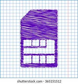 Sim card icon with pen and school paper effect 