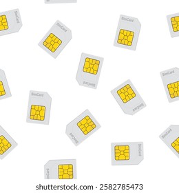 Sim card icon seamless pattern, simcard texture pattern, cell, mobile phone chip card isolated on white background. Colorful wallpaper template. Mobile technology. flat vector illustration