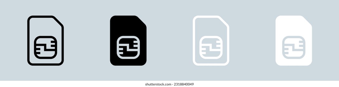 Sim card icon set in black and white. Chips signs vector illustration.
