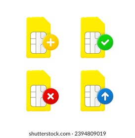 Sim card icon set with different pictograms. 3d vector icons set