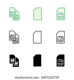 Sim card icon set. dual sim card icon vector