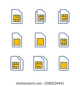 Sim card icon set. dual sim card icon vector