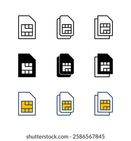 Sim card icon set. dual sim card icon vector