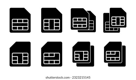 Sim-Card-Icon-Set-Illustration. Doppelsim-Kartenzeichen und Symbol