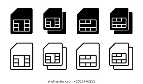 Sim-Card-Icon-Set-Illustration. Doppelsim-Kartenzeichen und Symbol