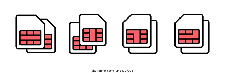 Sim-Card-Icon-Set-Illustration. Doppelsim-Kartenzeichen und Symbol