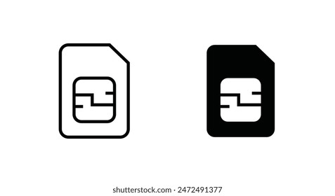 Sim card icon set. Mobile slot Chip, cellular phone line and flat icons set, editable stroke isolated on white, linear vector outline illustration, symbol logo design style