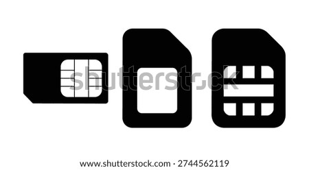 SIM Card Icon Set – Mobile Communication, Network and Cellular Technology Vector Symbols