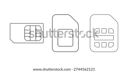 SIM Card Icon Set – Mobile Communication, Network and Cellular Technology Vector Symbols