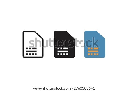 SIM card icon set representing mobile communication and cellular technology.
