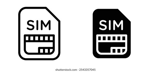 Coleção de símbolos de ícone de cartão SIM em fundo branco.