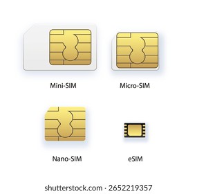Conceito de símbolo de ícone de cartão SIM. nova tecnologia de comunicação móvel de chip. definir cartões SIM para dispositivos móveis com chip. ilustração vetorial