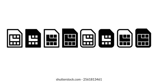 sim card icon vector design black white color outline and black filled illustration collection isolated