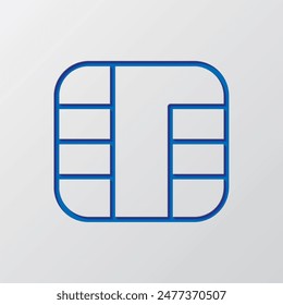 Sim card icon vector.Flat design. Paper cut design. Cutted blue symbol with shadow. Gray background.ai