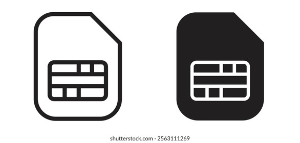 Sim card icons in black line and filled versions