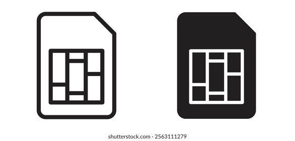 Sim card icons in black line and filled versions