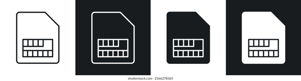 Sim card icons collection in black filled and line style.