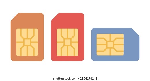 SIM-Kartensymbole. Technologien der mobilen und drahtlosen Kommunikation. Elektronische Netzwerkchipverbindung. Vektorgrafik 

