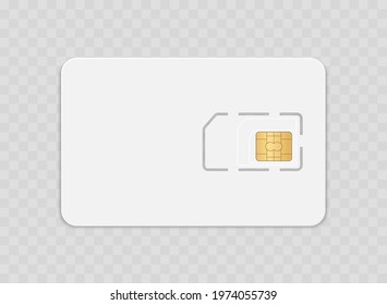 Sim card isolated on transparent background. Smart cell wireless telecommunications micro gsm chip, electronics and telecommunication microchip design. Vector illustration