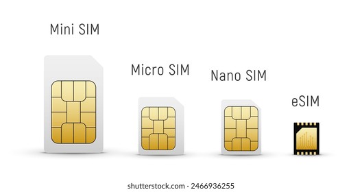 Sim card isolated set. Mini mobile sim chip standard 3d icon