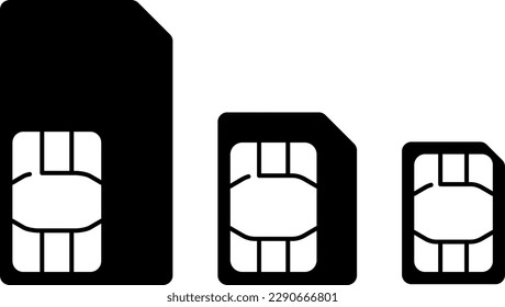 SIM card isolated vector silhouette set.