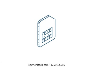 SIM card isometric icon. 3d vector illustration. Isolated line art technical drawing. Editable stroke